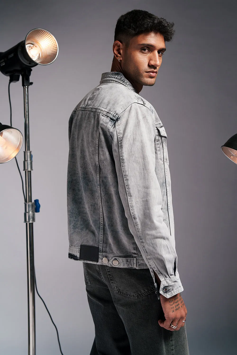 Recon Grey Men's Denim Trucker Jacket