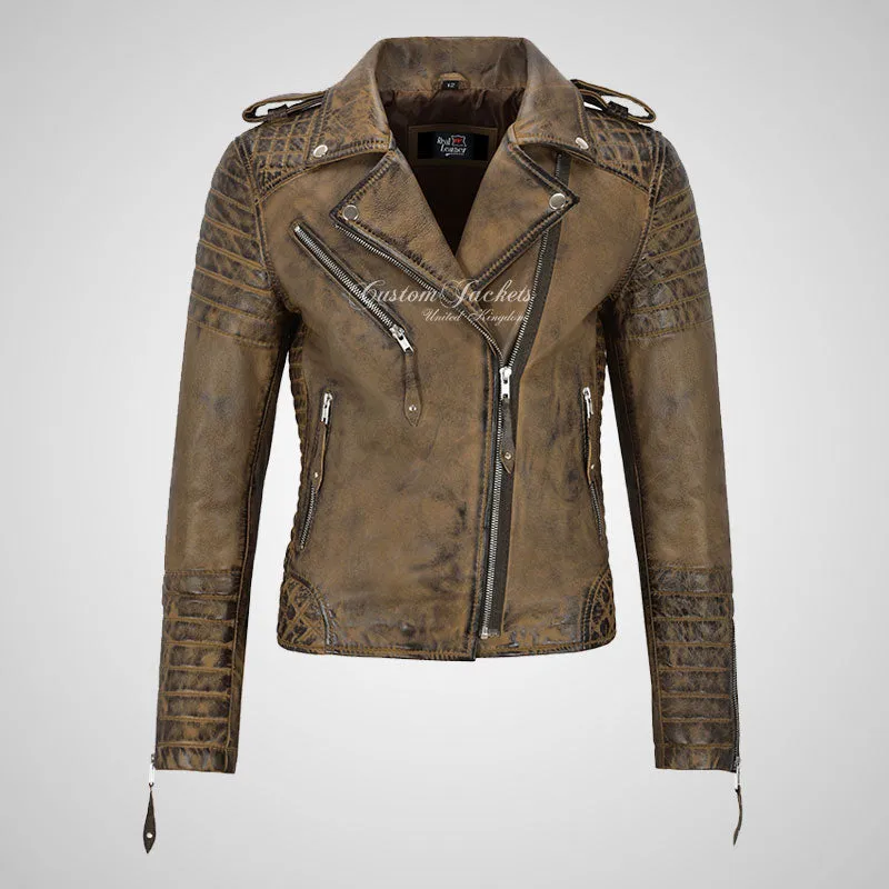 SASSY Ladies Biker Leather Jacket Soft Lambskin Napa Leather