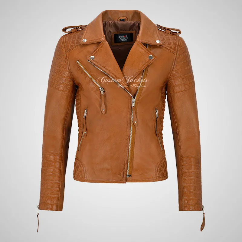 SASSY Ladies Biker Leather Jacket Soft Lambskin Napa Leather