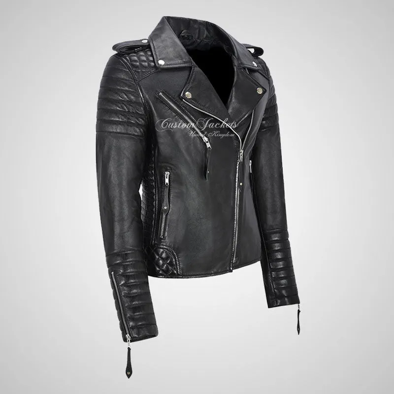 SASSY Ladies Biker Leather Jacket Soft Lambskin Napa Leather