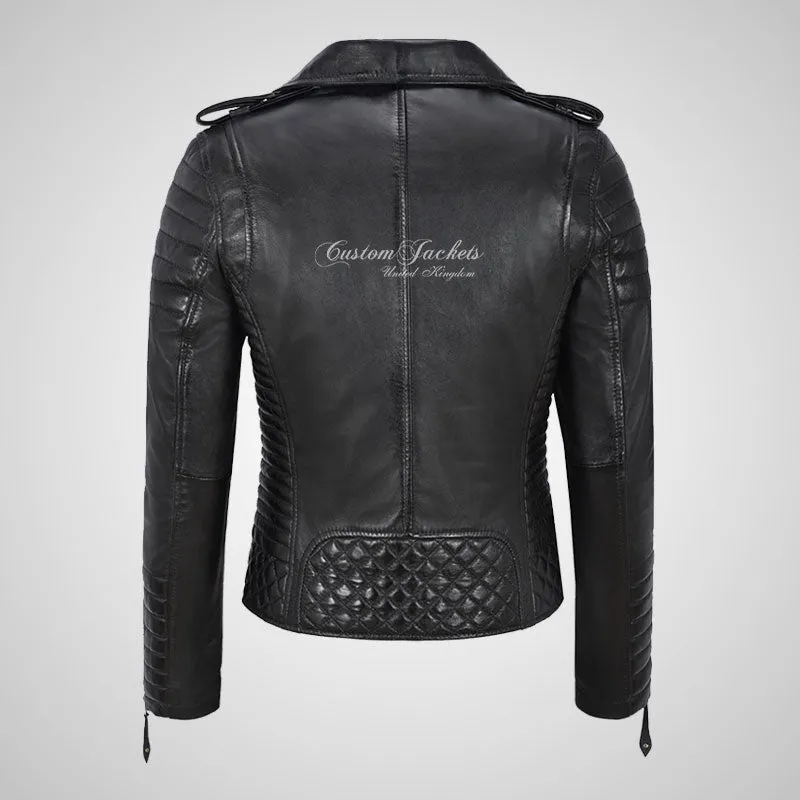 SASSY Ladies Biker Leather Jacket Soft Lambskin Napa Leather
