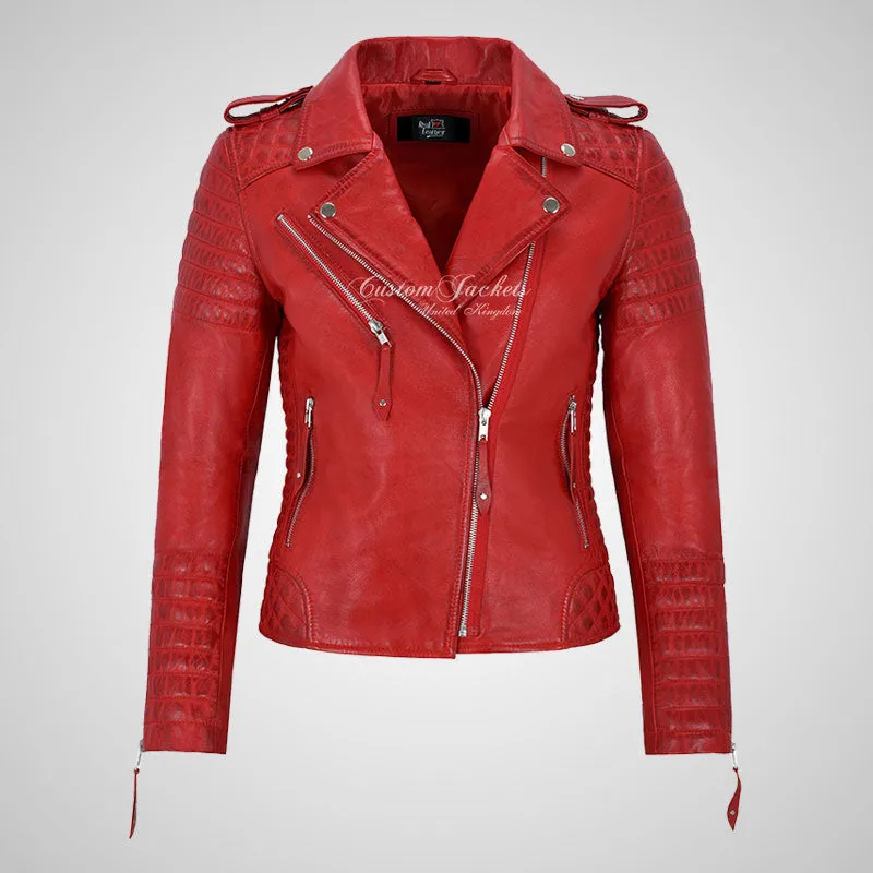 SASSY Ladies Biker Leather Jacket Soft Lambskin Napa Leather