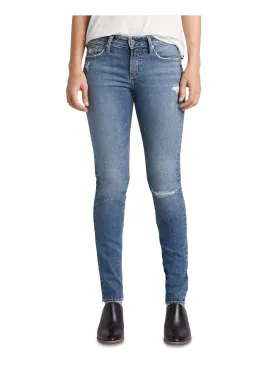 Silver Women's Avery Distressed Indigo 29/29 Curvy High Rise Slim Leg Jeans