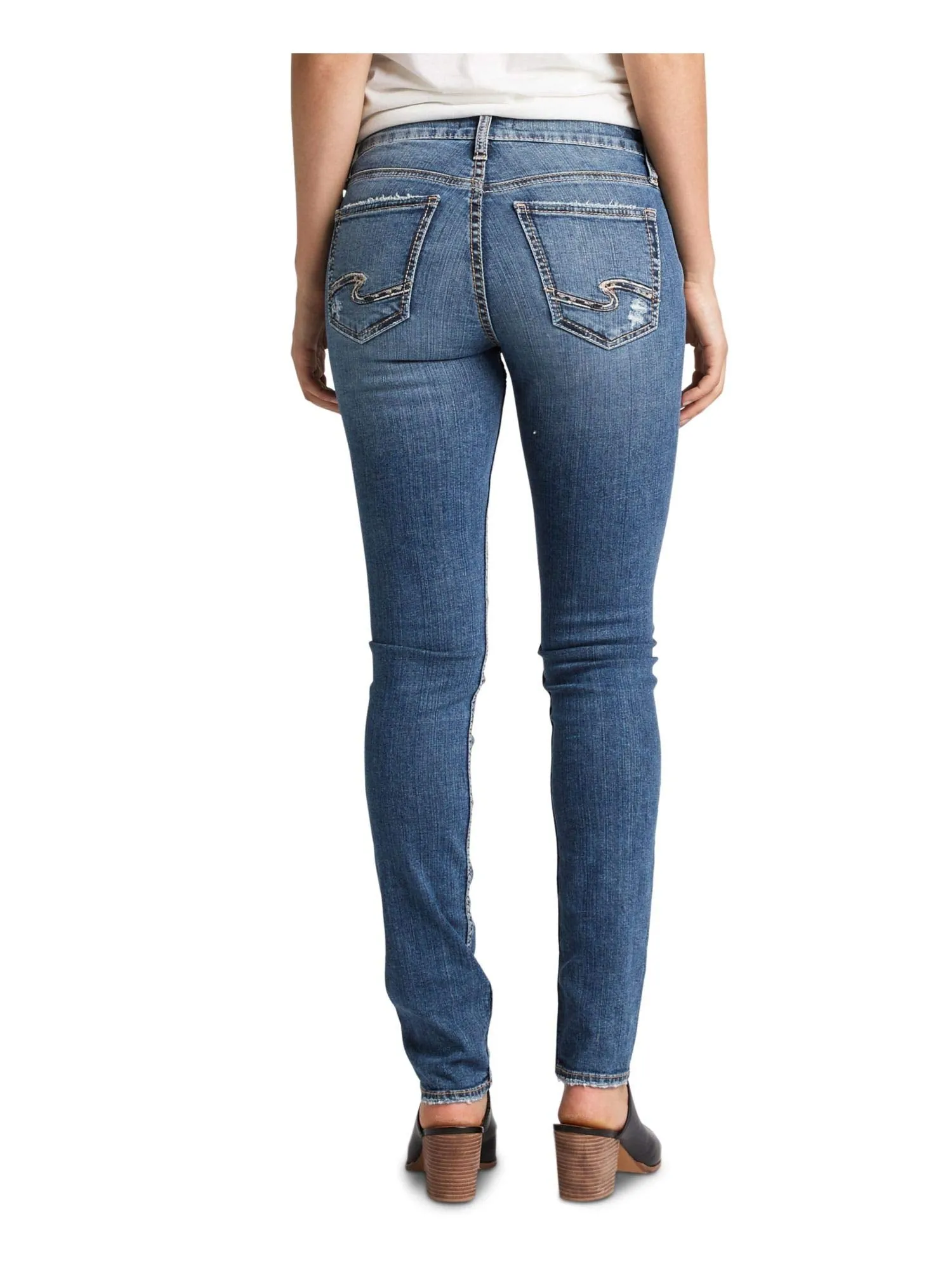 Silver Women's Avery Distressed Indigo 29/29 Curvy High Rise Slim Leg Jeans