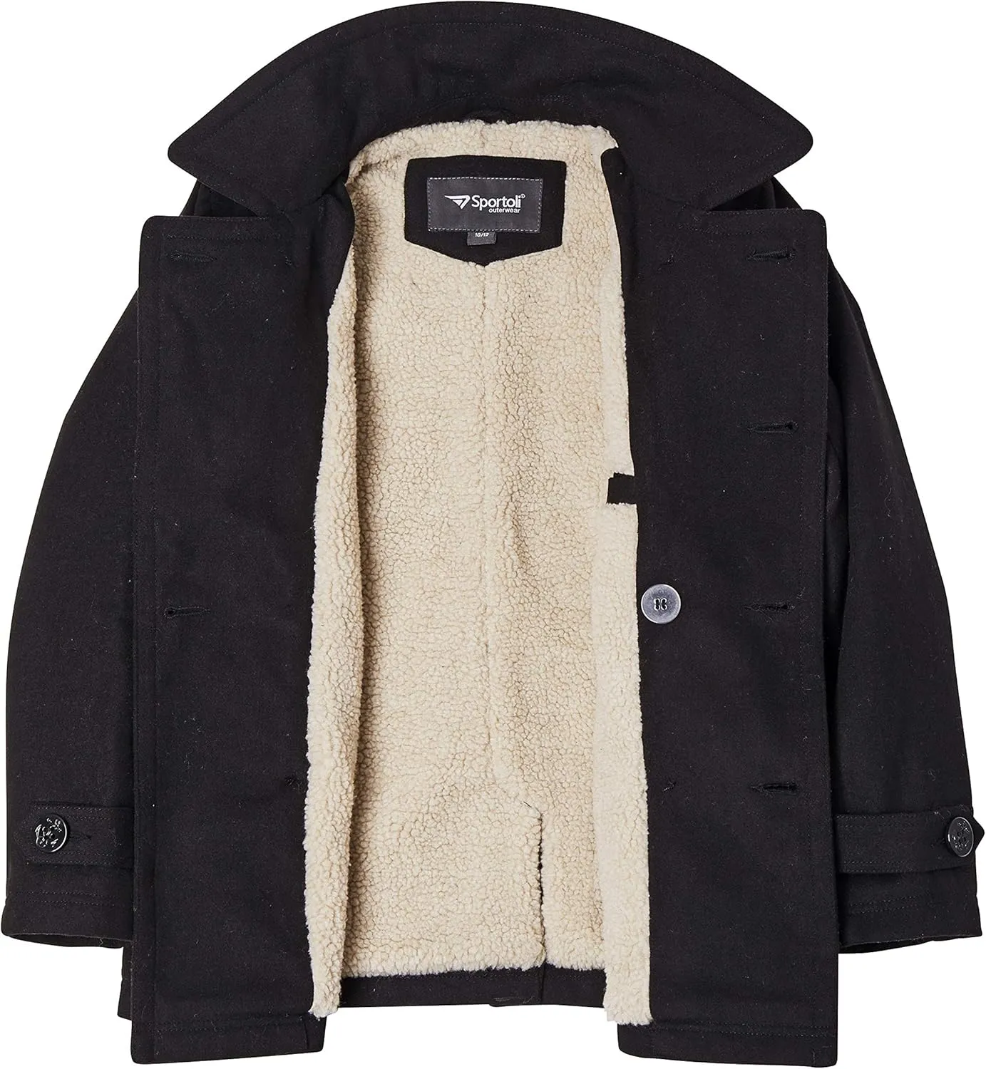 Sportoli Boy Classic Wool Blend Sherpa Winter Dress Pea Coat Peacoat Jacket