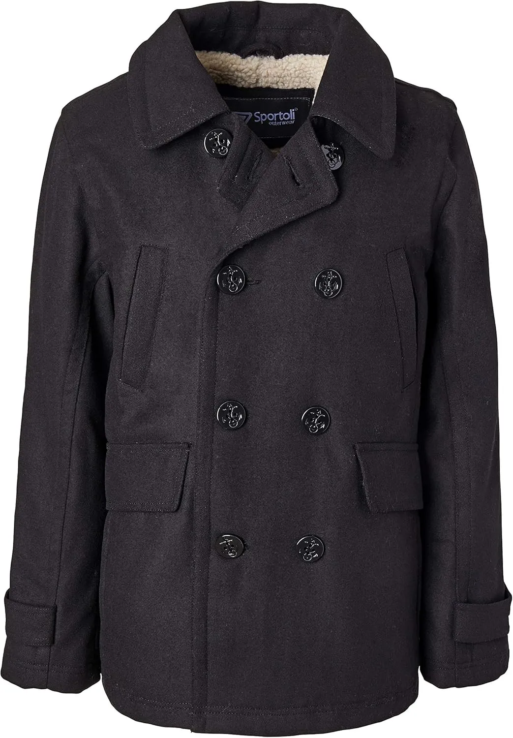Sportoli Boy Classic Wool Blend Sherpa Winter Dress Pea Coat Peacoat Jacket