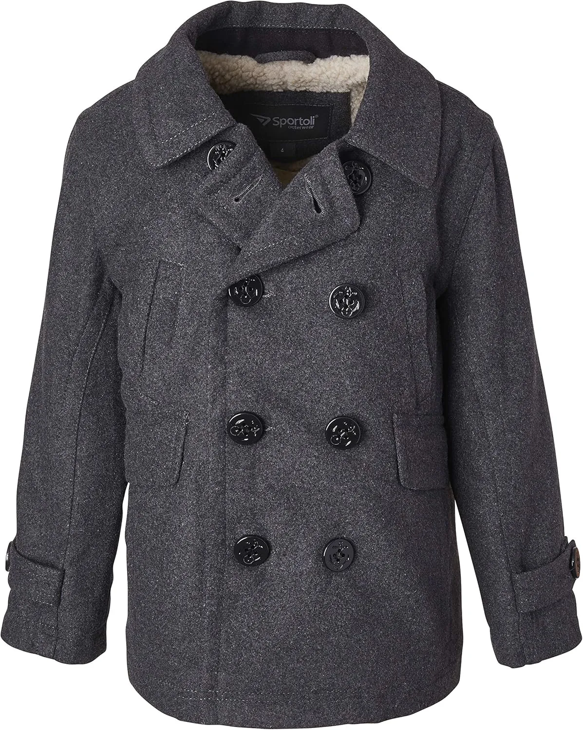 Sportoli Boy Classic Wool Blend Sherpa Winter Dress Pea Coat Peacoat Jacket