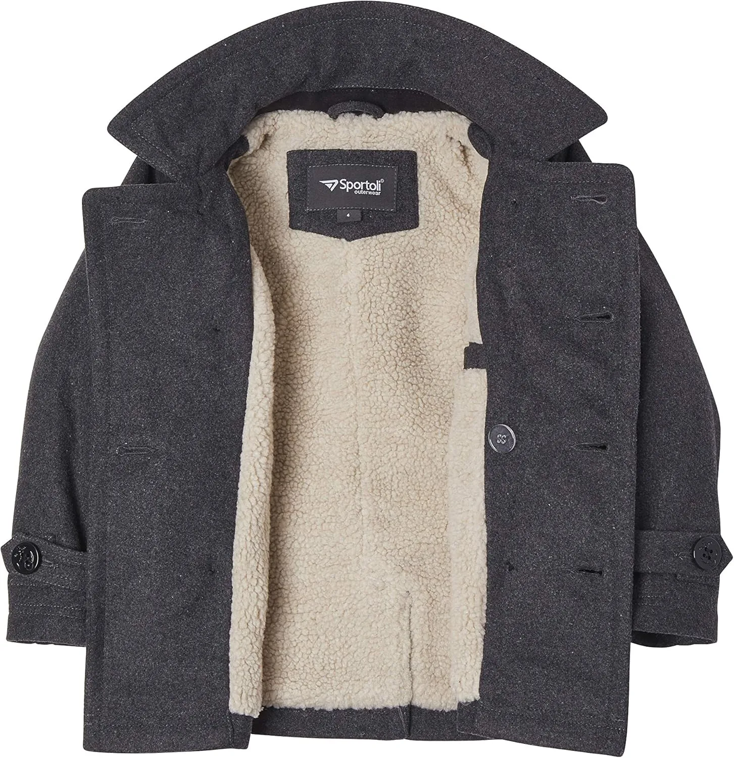 Sportoli Boy Classic Wool Blend Sherpa Winter Dress Pea Coat Peacoat Jacket