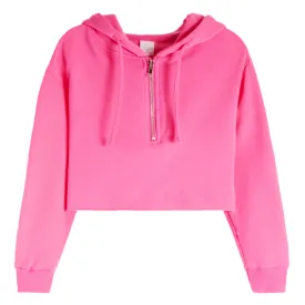 Suzette - Azalea Pink Soft Cloud Crop Half Zip Hoodie