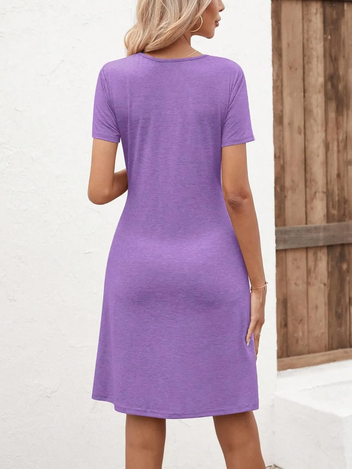 SweatyRocks Women's Casual Short Sleeve V Neck Tee Shirt Dress Twist Front A Line Short Dresses