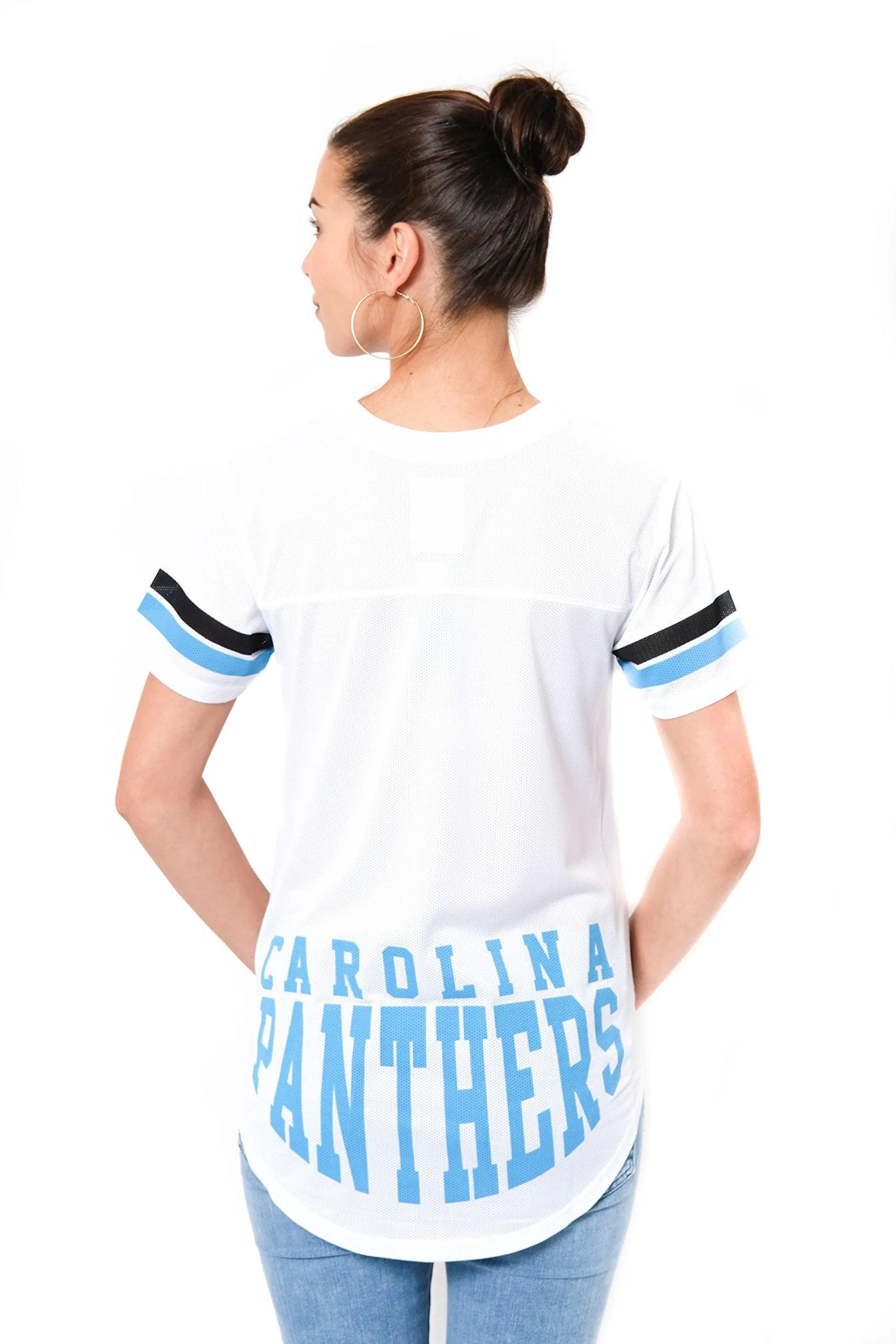 Ultra Game NFL Carolina Panthers Womens Soft Mesh Jersey Varsity Tee Shirt|Carolina Panthers