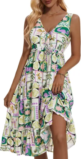 VETIOR Summer Beach Dress 100% Rayon tie Edition Drawstring Waist Somerset Maxi Dress Deep V Neck Backless 2025 with Pockets
