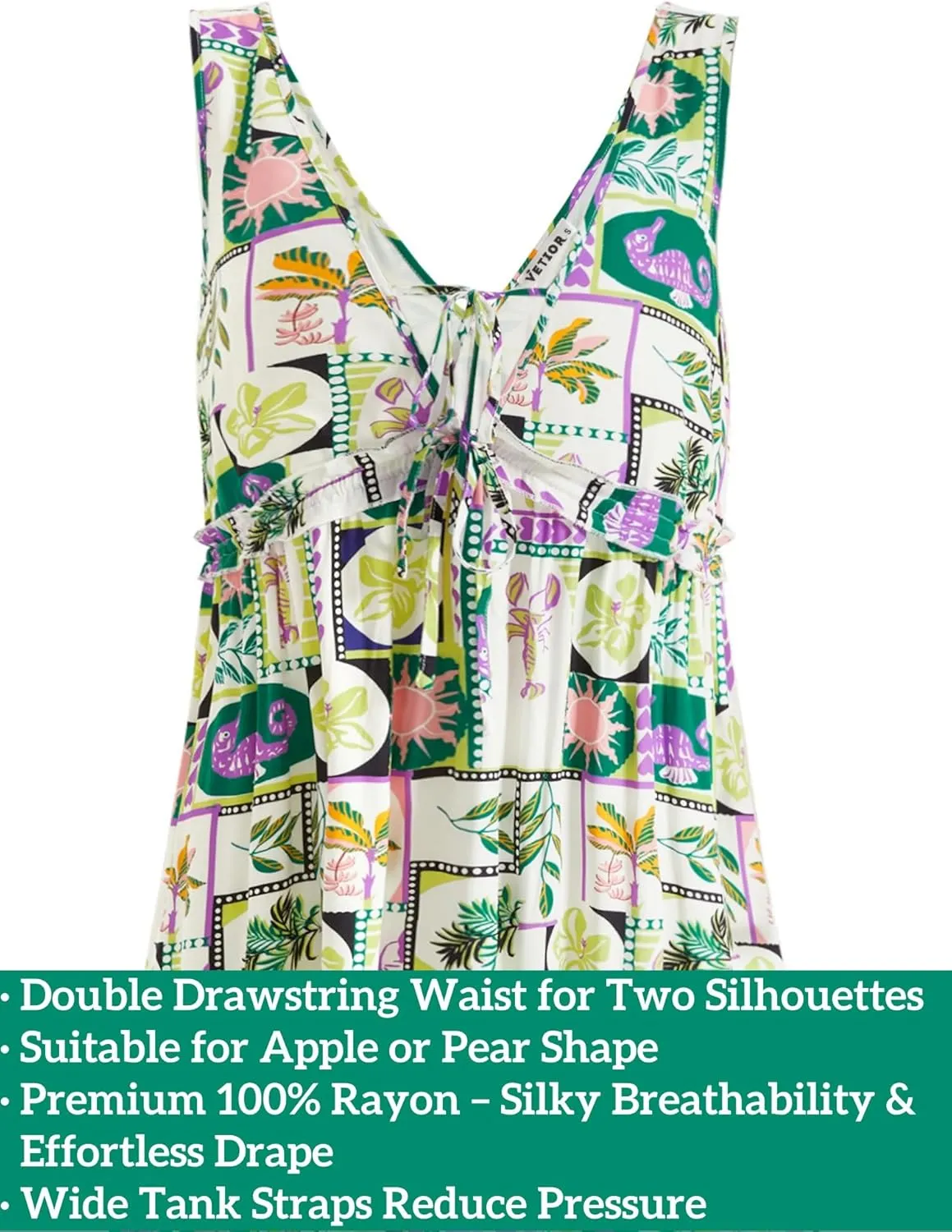 VETIOR Summer Beach Dress 100% Rayon tie Edition Drawstring Waist Somerset Maxi Dress Deep V Neck Backless 2025 with Pockets