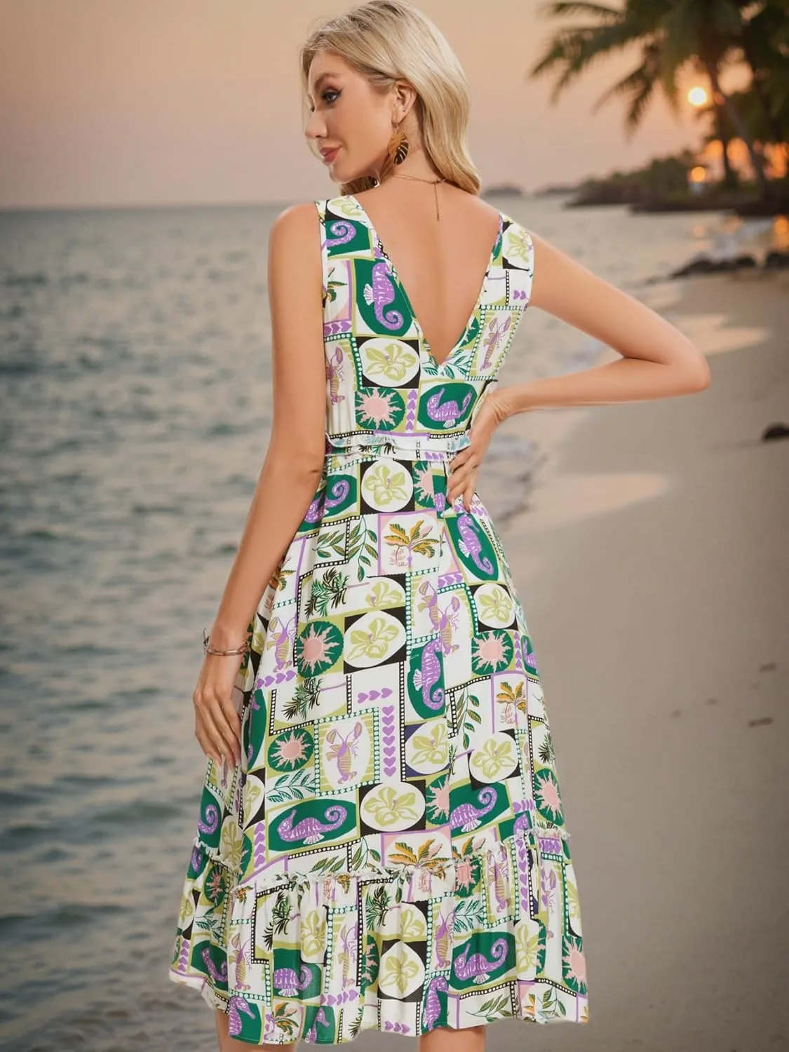 VETIOR Summer Beach Dress 100% Rayon tie Edition Drawstring Waist Somerset Maxi Dress Deep V Neck Backless 2025 with Pockets