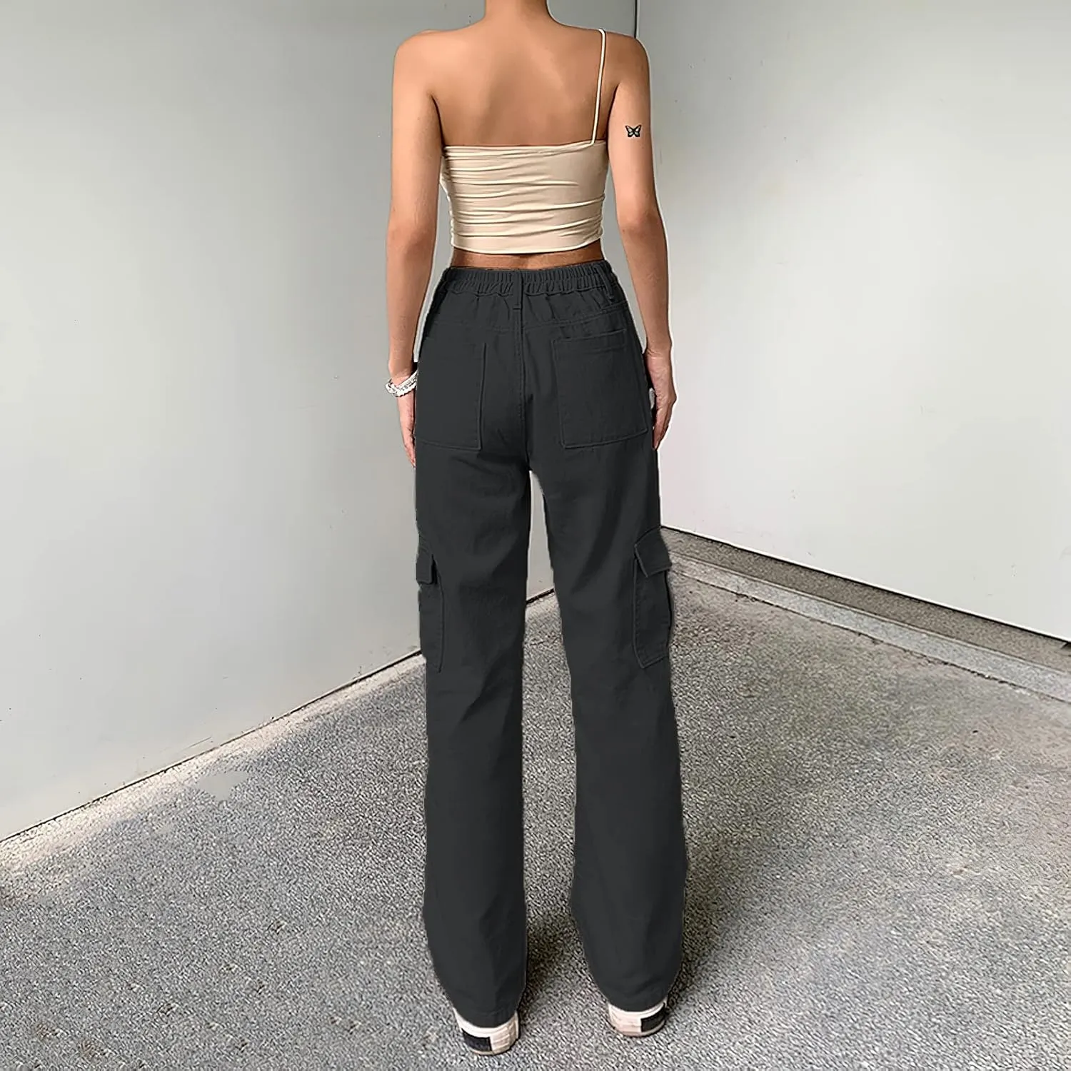 Viatabuna Women's High Waist Straight Leg Y2K Streetwear Cargo Pants Baggy Boyfriend Jeans with Pocket