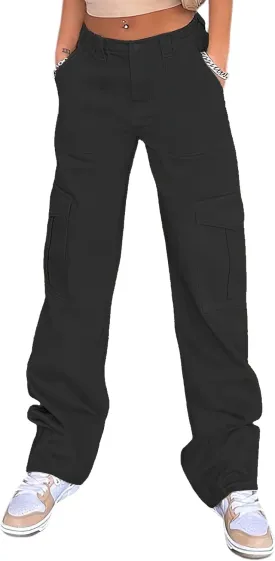 Viatabuna Women's High Waist Straight Leg Y2K Streetwear Cargo Pants Baggy Boyfriend Jeans with Pocket