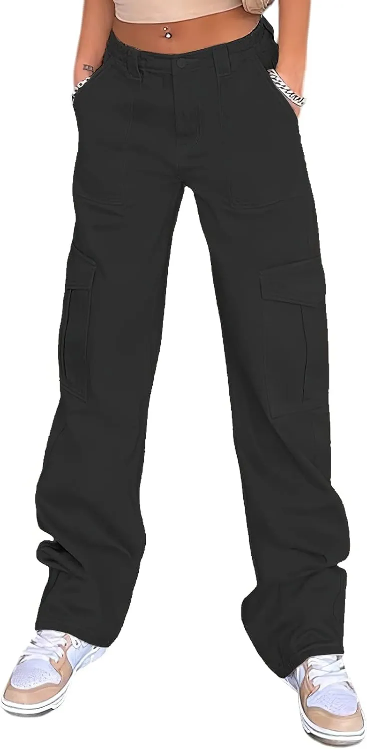 Viatabuna Women's High Waist Straight Leg Y2K Streetwear Cargo Pants Baggy Boyfriend Jeans with Pocket