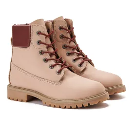 Women Genuine Leather Lace Up Half Boots - Beige