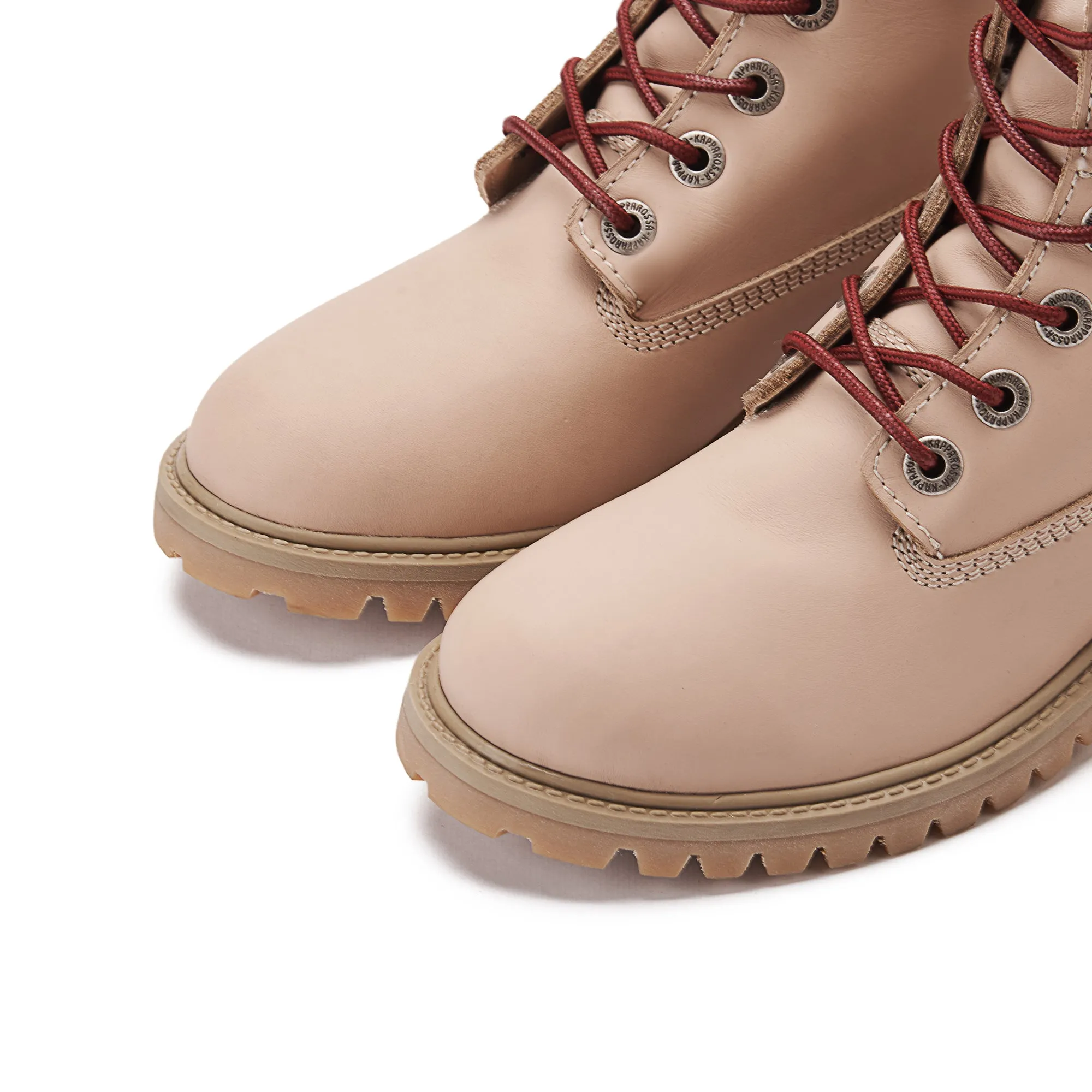 Women Genuine Leather Lace Up Half Boots - Beige