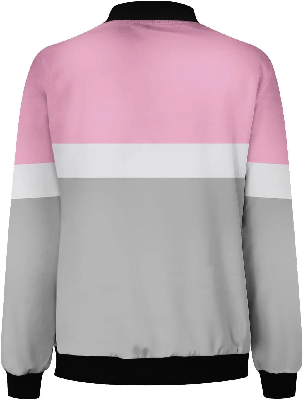 Women's Bomber Jacket Zip Up Long Sleeve Windbreaker Casual Color Block Lightweight Jackets Coats Outwear with Pockets