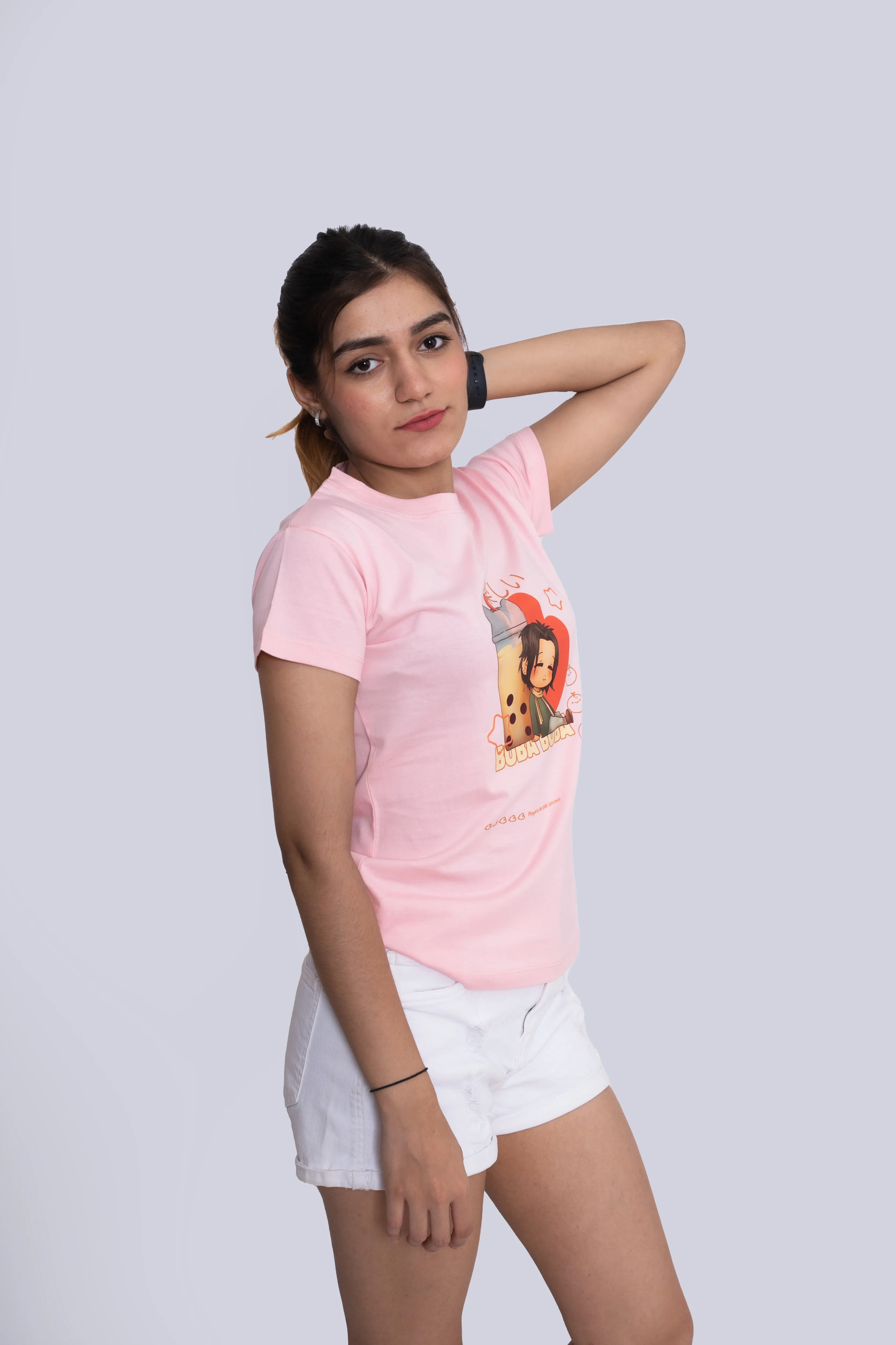 Women's Pink Boba Boba Graphic Printed Classic Fit Tshirt
