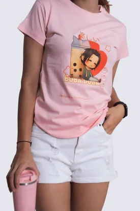 Women's Pink Boba Boba Graphic Printed Classic Fit Tshirt