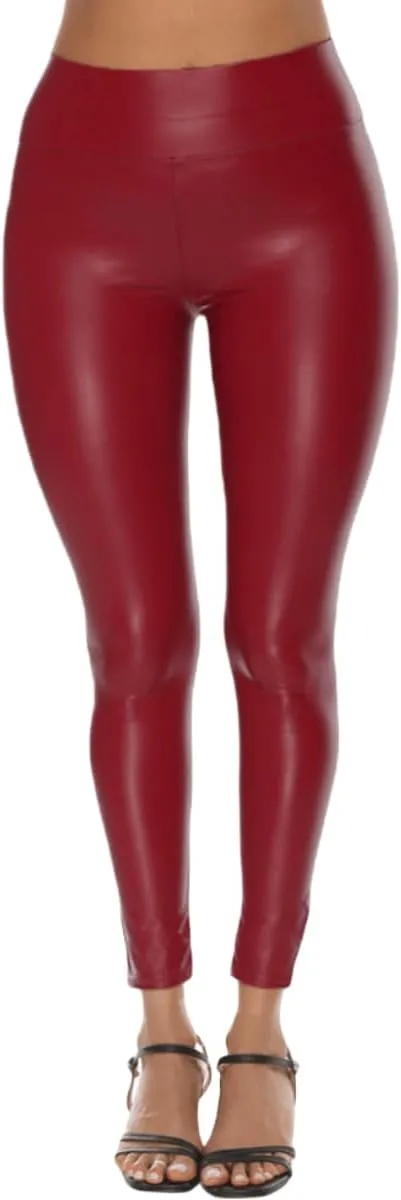 YOXUA Women's Soft Stretchy Faux Leather Leggings Pants High Waisted Pants PU Slim Pleather Pants Tights