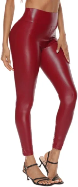 YOXUA Women's Soft Stretchy Faux Leather Leggings Pants High Waisted Pants PU Slim Pleather Pants Tights