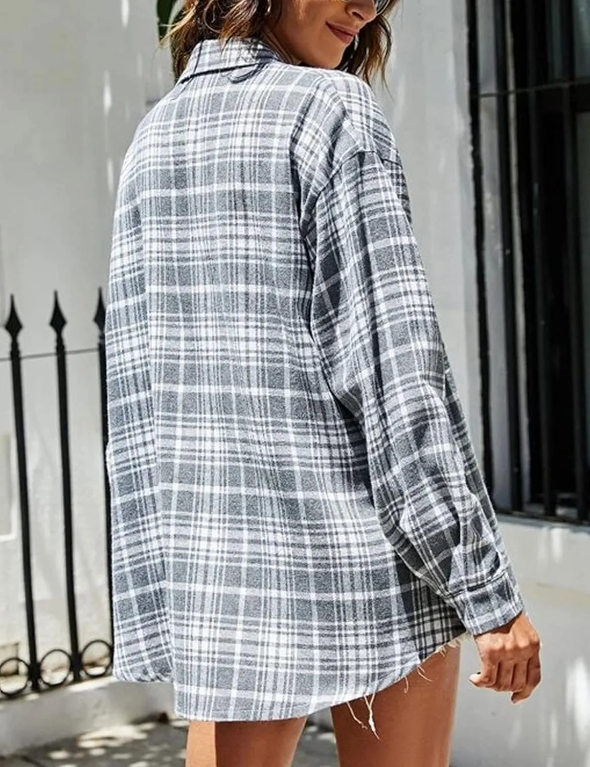 Zontroldy Womens Flannel Plaid Shirts Oversized Lightweight Buffalo Plaid Button Down Shirt Blouse Tops
